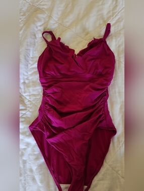 Ralph Laure Fuchsia Ruched One-Piece Swimsuit